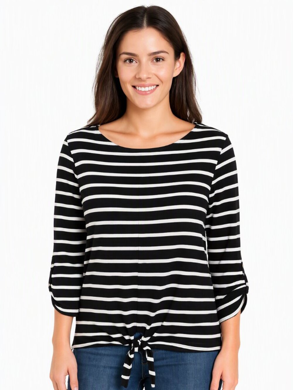 Cable & Gauge Black White Striped Tie Hem Top Size Medium
